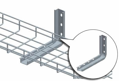 A L-type holder is fixed on the wall to support the basket cable trays