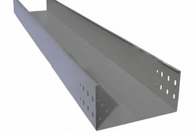 A gray steel large span channel type cable tray for laying heavy cables