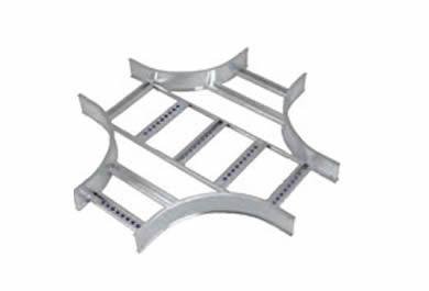 An epoxy-powder coated horizontal cross for laying cables in four directions. The ladder type cable trays help ventilate air.