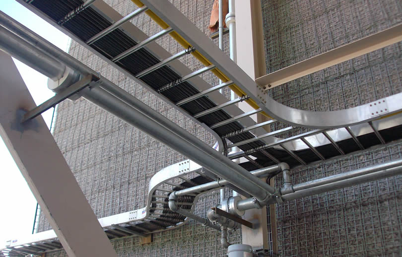 Ladder type cable trays support heavy cables in construction site