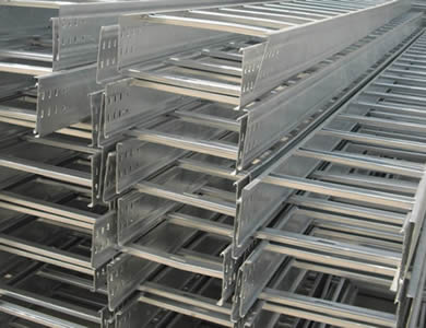 Several stainless steel ladder type cable trays with rungs
