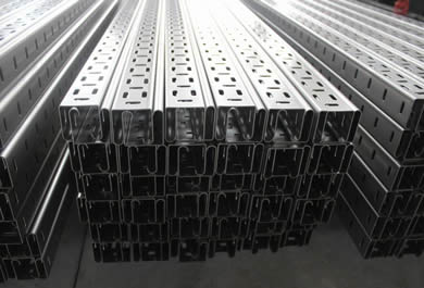 Piles of steel perforated cable trays are set orderly. They have good heat dispersion and ventilation as well as good look.