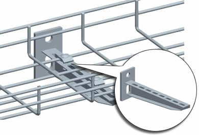 A sketch map of a holder that stabilizes wire mesh cable tray. The holder can be fixed on the wall